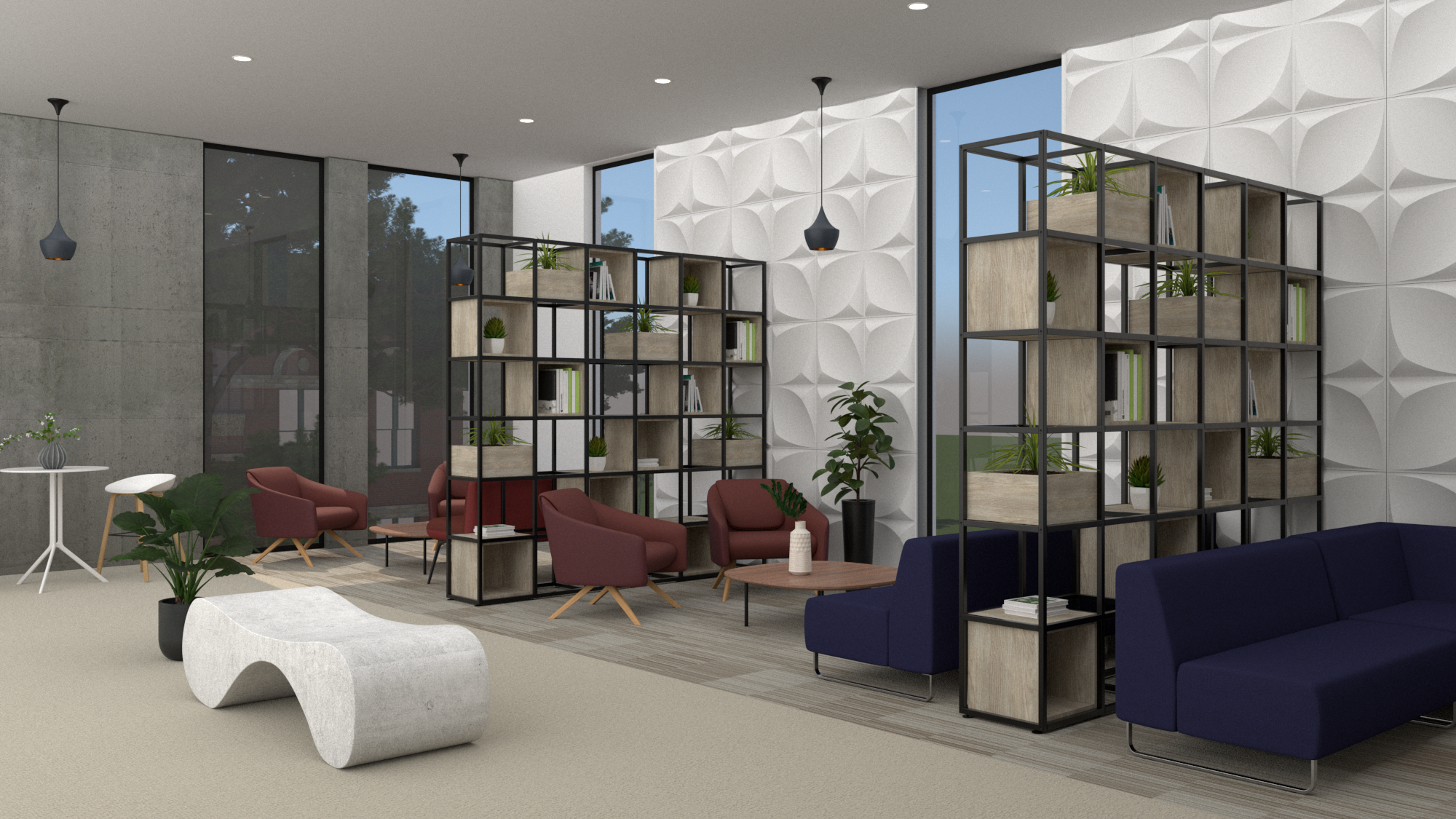 Room divider shelving system commercial