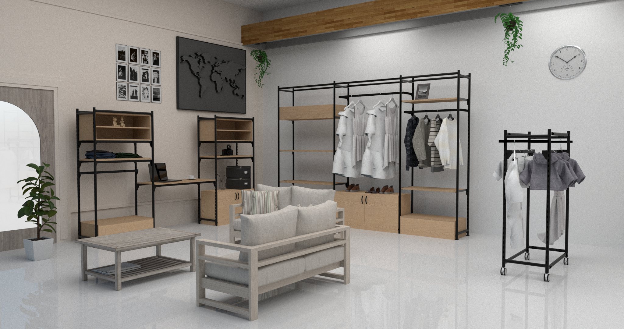Room divider shelving system in retail